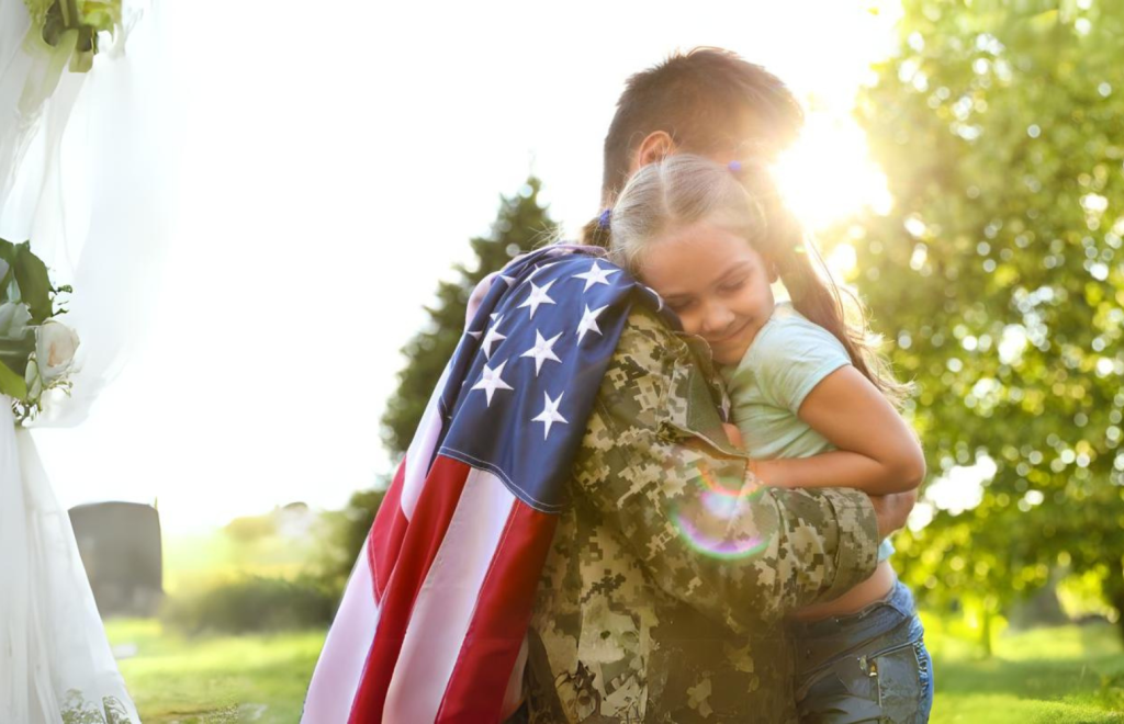 Troop home, dad hug