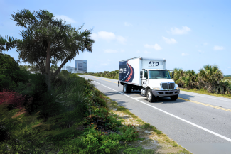 Truck driving on road